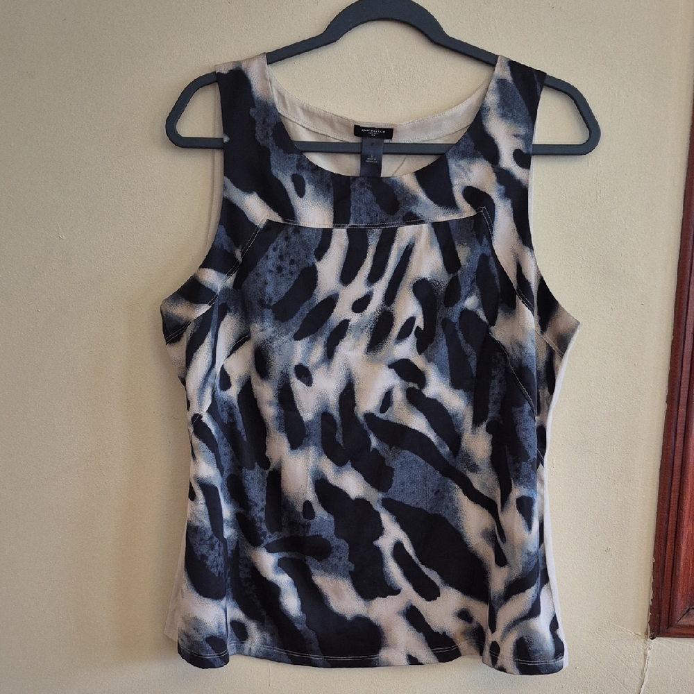 Ann Taylor Black and Cream Patterned Tank Top